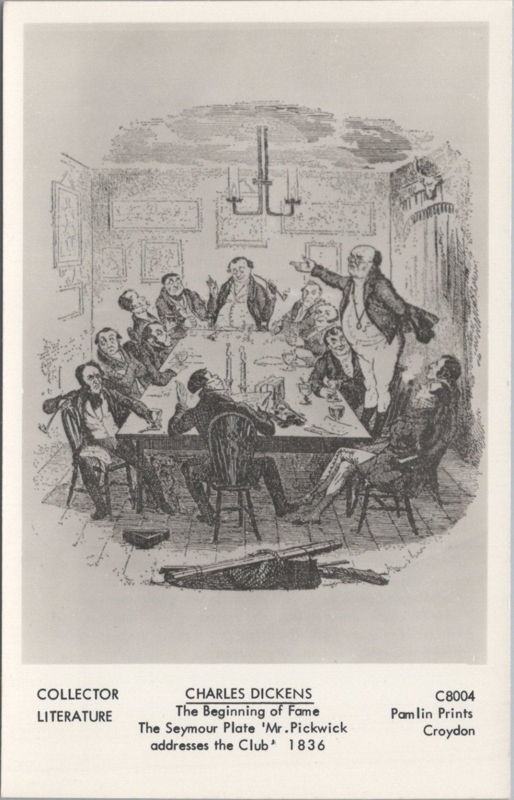Art Postcard: Author Charles Dickens Mr Pickwick Addresses the Club  XT5159