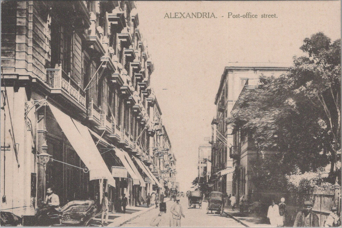 Egypt Postcard: Alexandria Post Office Street Rue de la Poste Cars  XT5512