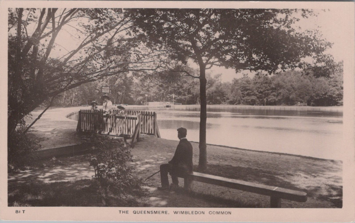 London Postcard: Wimbledon Common The Queensmere Lake Bench People 1910's XT5052