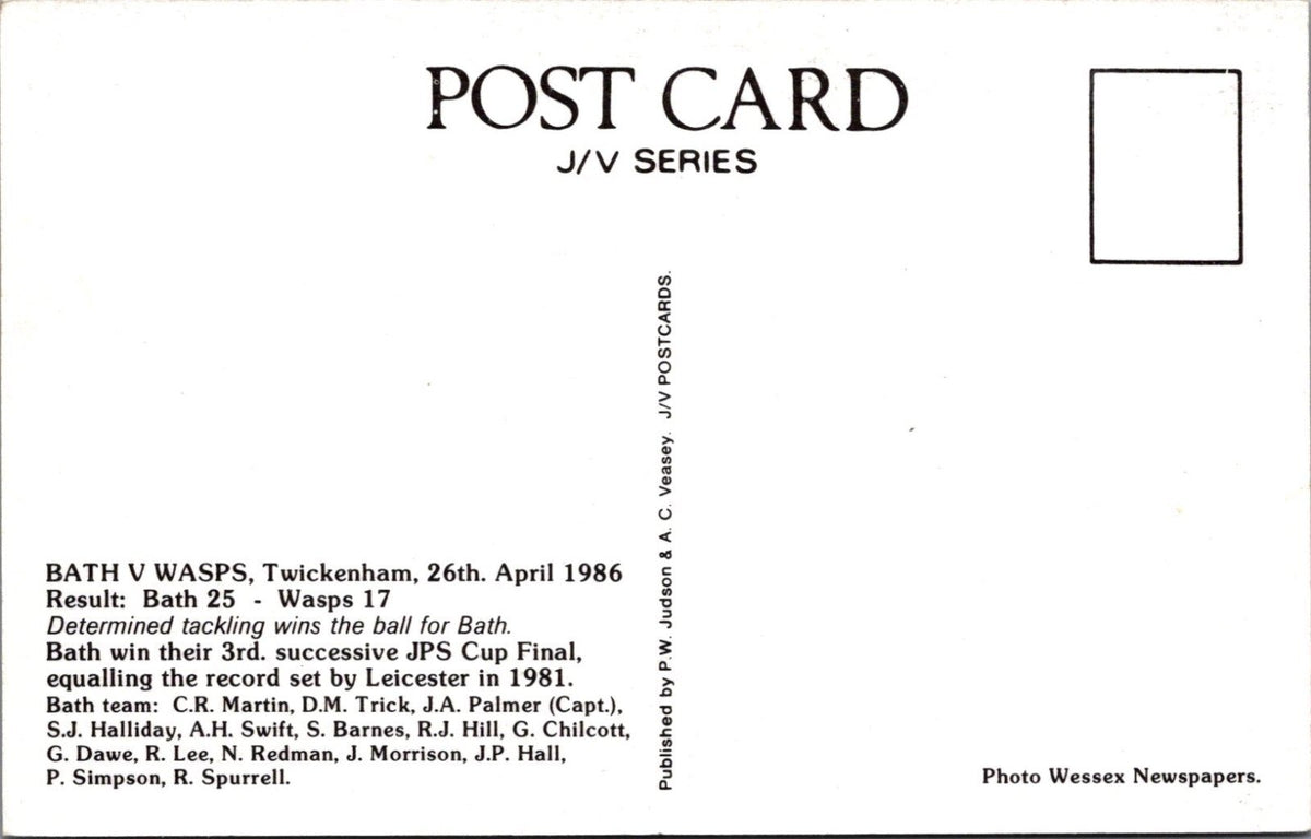 Sport Postcard: Twickenham Rugby John Player Special Cup Final 1986 XT5032