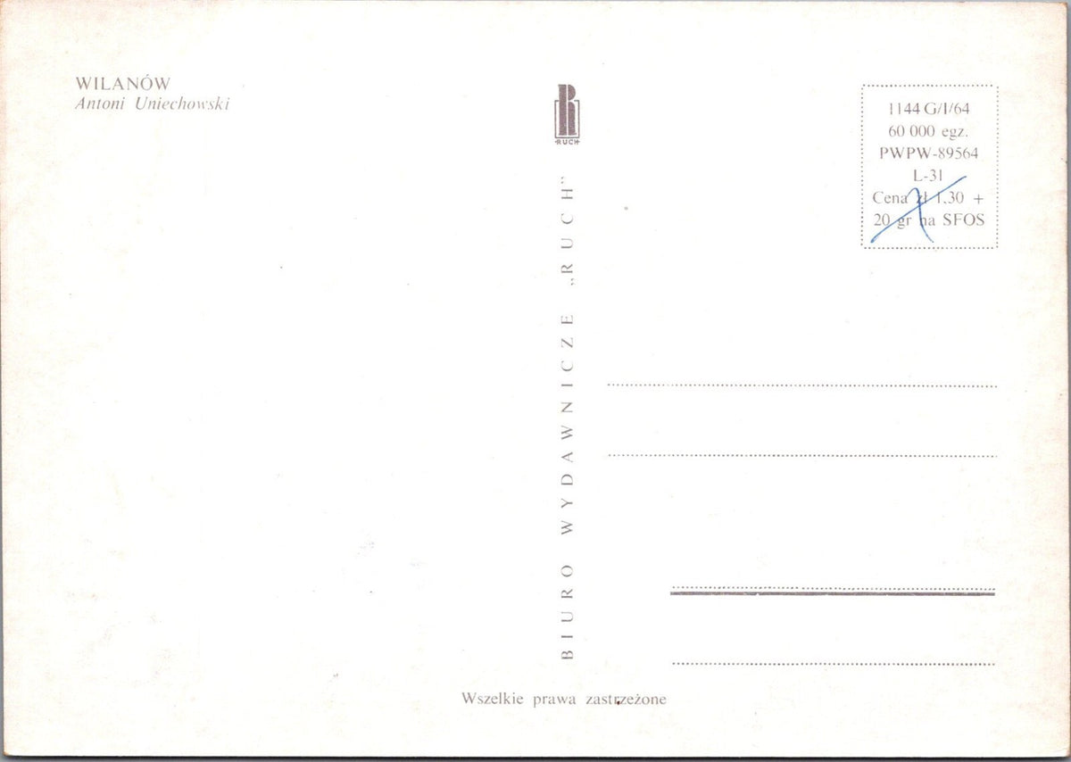 8 Poland Postcards: Wilanów, Warsaw District, Artist Antoni Uniechowski  XT5140