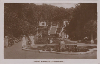 Yorkshire Postcard: Italian Gardens Scarborough Lily Pond Fountain 1920s XT3445