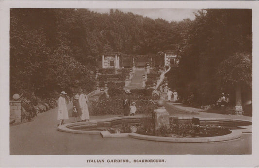 Yorkshire Postcard: Italian Gardens Scarborough Lily Pond Fountain 1920s XT3445