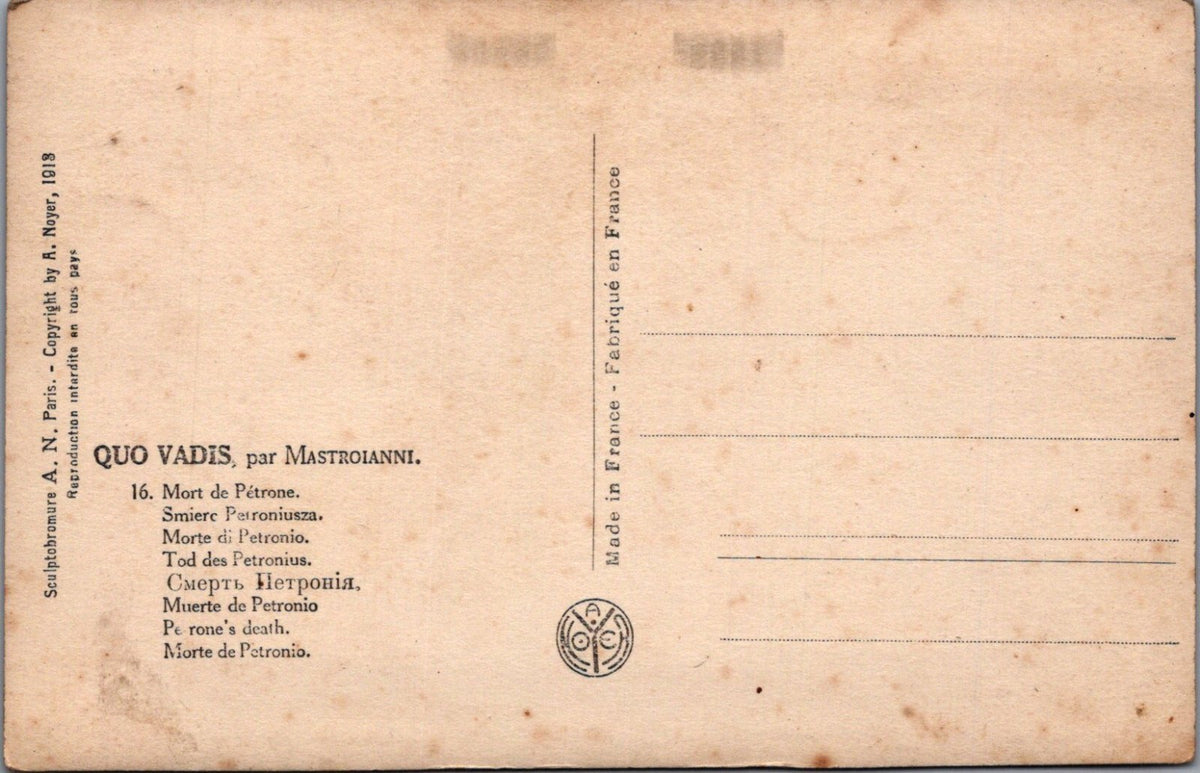 Art Postcard: Mastroianni Quo Vadis Death Petronius Sculpture Relief  XT5039