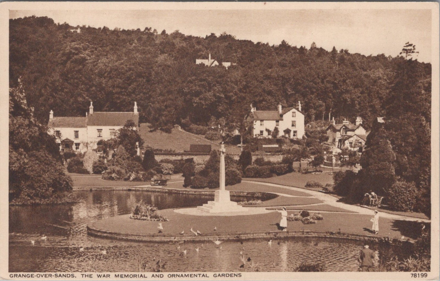 Cumbria Postcard: Grange-Over-Sands War Memorial Ornamental Gardens Pond XT3487