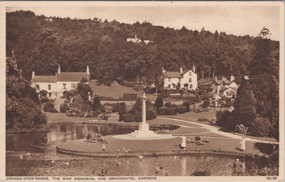 Cumbria Postcard: Grange-Over-Sands War Memorial Ornamental Gardens Pond XT3487