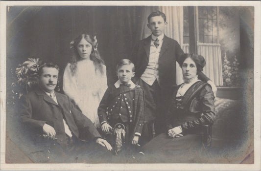 Fashion Postcard: Family Studio Portrait Smart Dress Highland Kilt RPPC  XT5628