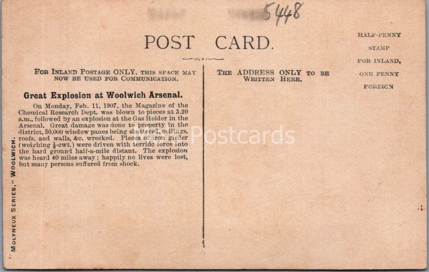 London Postcard: Woolwich Arsenal Great Explosion Street Crowd 1907 XT4027