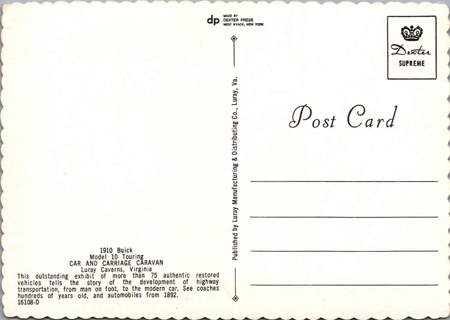Automobile Postcard: Buick 1910 Model 10 Touring Classic Veteran Car RR23744