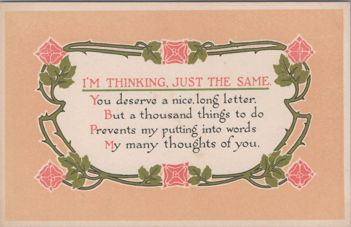 Humour Postcard: I Am Thinking Just The Same Comic Verse Art Nouveau XT3603
