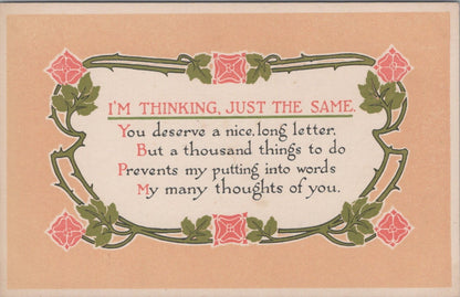 Humour Postcard: I Am Thinking Just The Same Comic Verse Art Nouveau XT3603