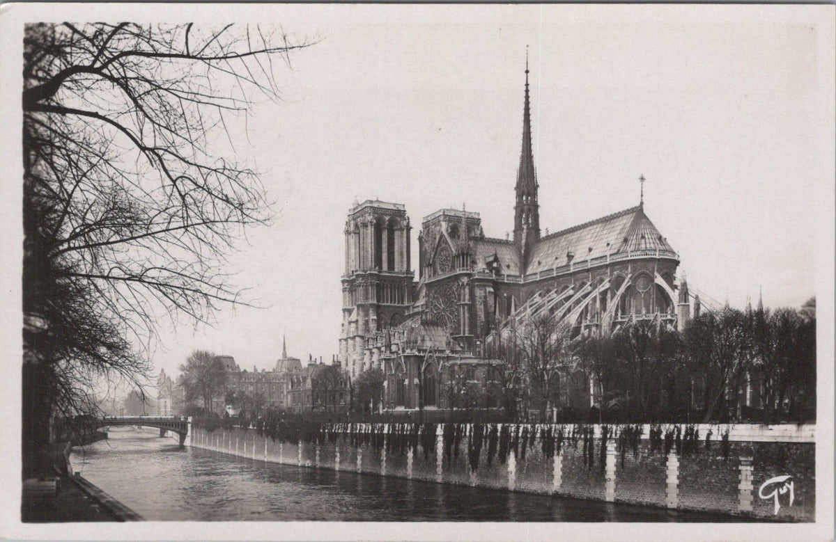France Postcard: Paris Notre Dame Church Abside, River Seine Guy 1950's XT5172