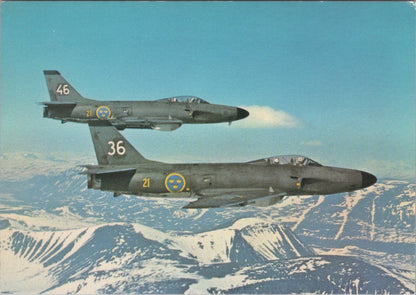 Military Postcard: Swedish Air Force Saab AJ32 Lansen Aeroprint 1970s XT5153