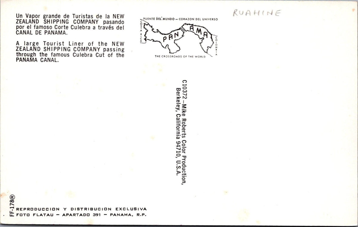 Shipping Postcard: New Zealand Shipping Company Ruahine Panama Canal XT5290