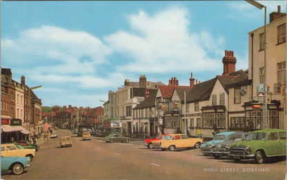 Surrey Postcard: Dorking High Street White Horse Hotel Cars Bus 1960s XT5097