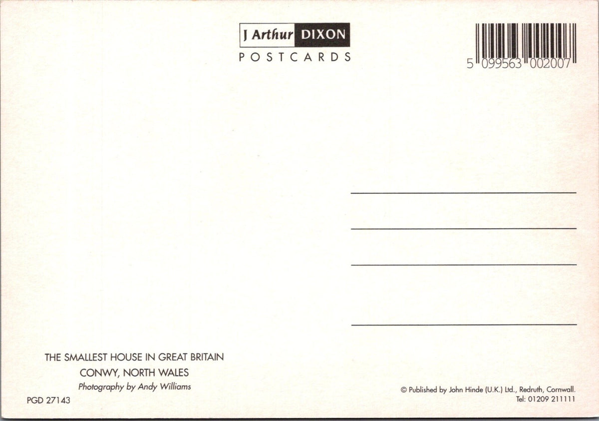 Caernarvonshire Postcard: Smallest House In Great Britain Conwy 1990s XT5148