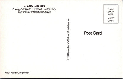 Aviation Postcard: Alaska Airlines Boeing 737 Los Angeles Airport 1994 XT4067