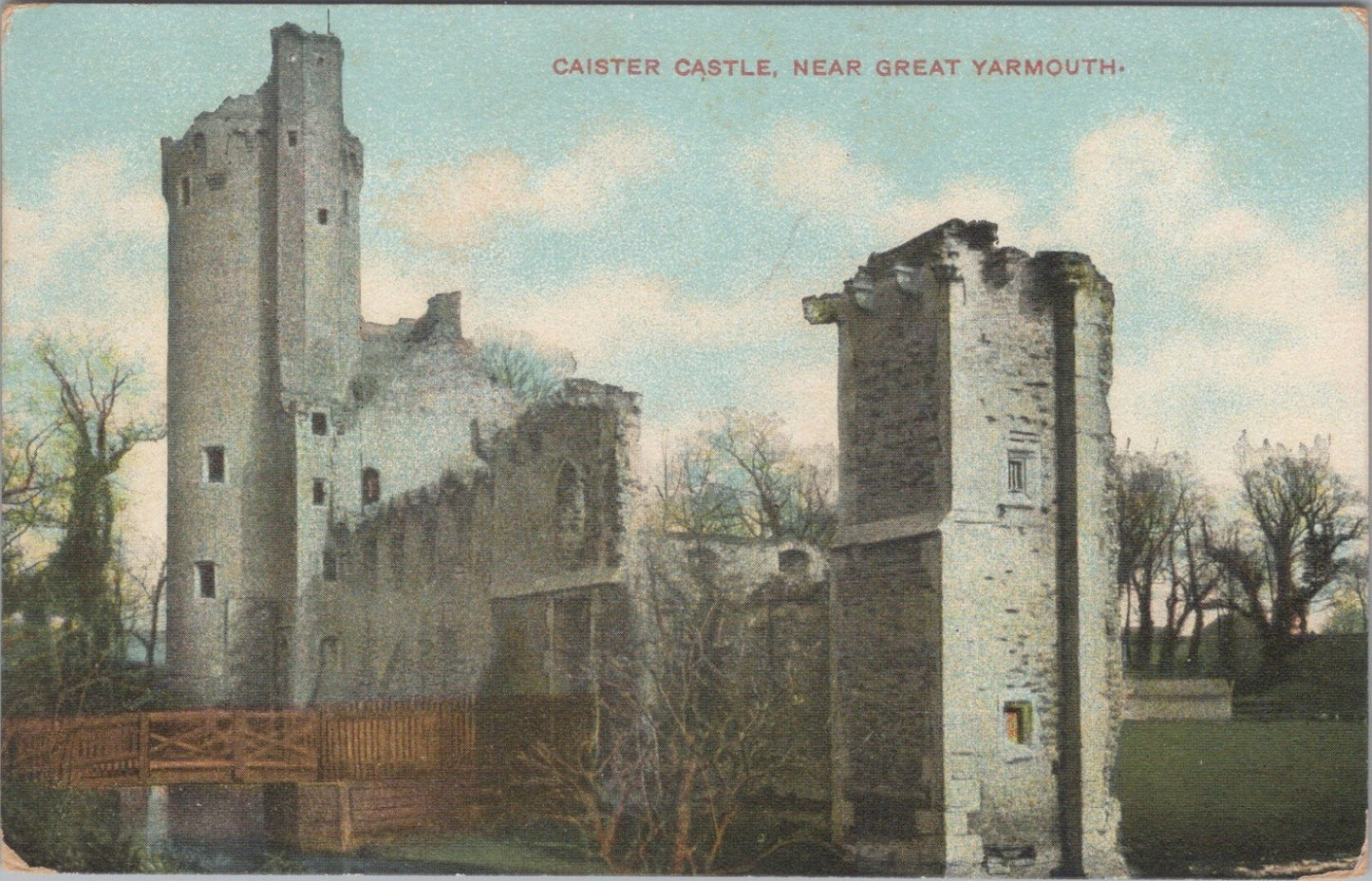 Norfolk Postcard: Caister Castle Ruins, Moat, Great Tower, Bridge 1900's XT3573