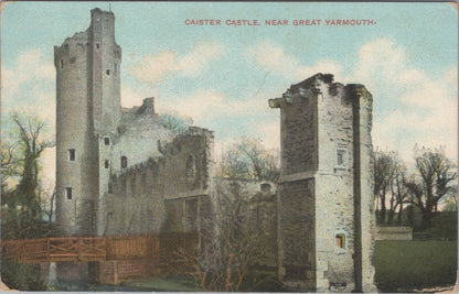 Norfolk Postcard: Caister Castle Ruins, Moat, Great Tower, Bridge 1900's XT3573