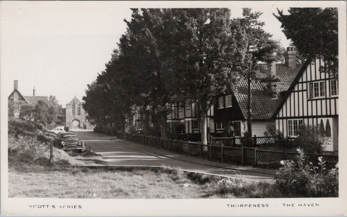 Suffolk Postcard:Thorpeness The Haven Street Scene Mock Tudor Houses RPPC XT4594
