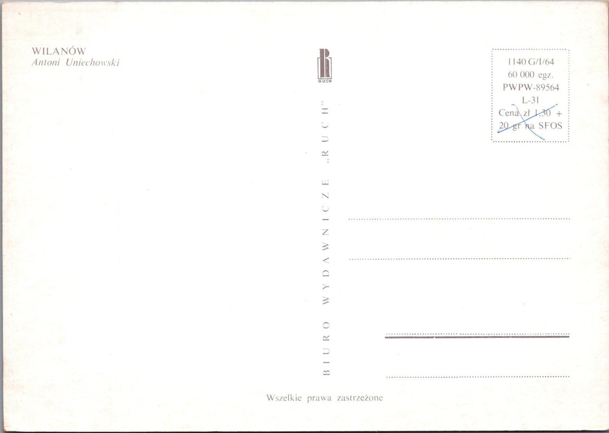 8 Poland Postcards: Wilanów, Warsaw District, Artist Antoni Uniechowski  XT5140