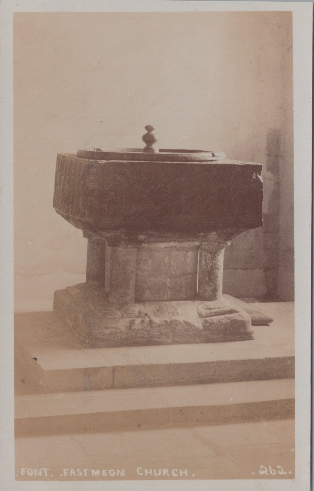 Hampshire Postcard: East Meon Church Norman Tournai Font 1912 XT5060