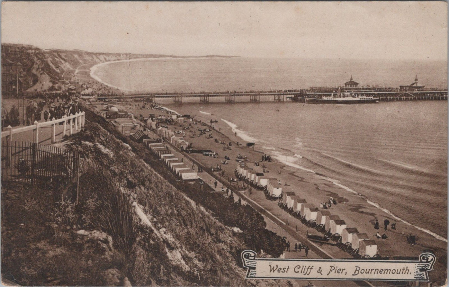 Dorset Postcard: Bournemouth West Cliff Pier Bathing Tents Seaside 1911 - XT3470