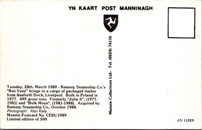 Isle Of Man Postcard: Douglas Harbour MV Ben Vane Cargo Ship Timber 1989 XT5388
