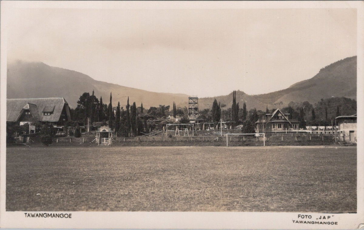 Java Postcard: Tawangmangoe Mountain Resort Sports Field Village 1930s XT5466