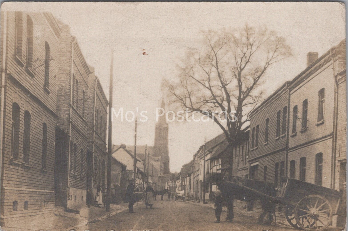 Germany Postcard: Village Street Scene Horse Cart Church Tower 1920's XT3649