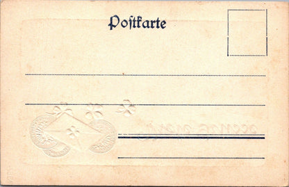 Greetings Postcard: Viele Grüsse Four Leaf Clovers Coins Envelope 1900s XT4985