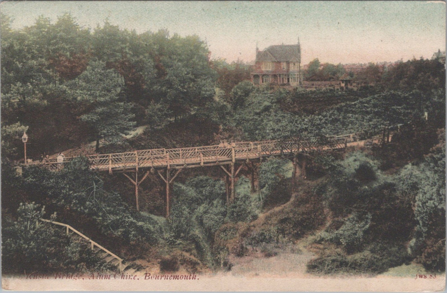 Dorset Postcard: Bournemouth Alum Chine Rustic Bridge Valley Resort 1900s XT3468