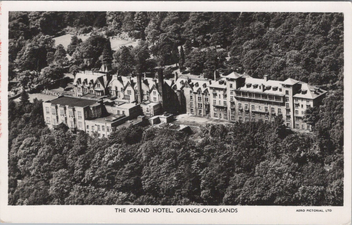 Cumbria Postcard: Grange-Over-Sands Grand Hotel Aerial View Resort RPPC XT3486