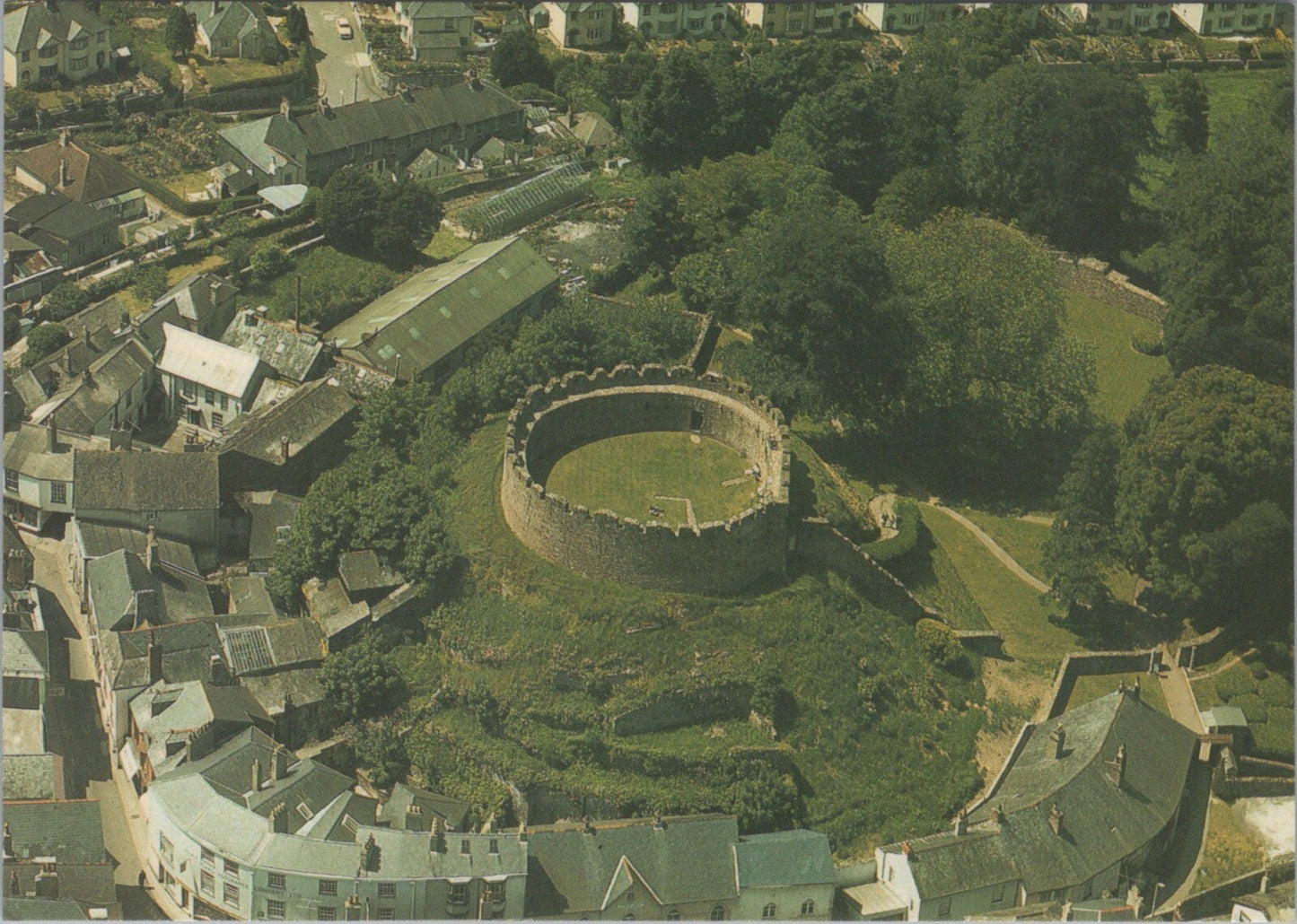 Devon Postcard: Totnes Castle Motte Bailey Ruins Aerial View Town Layout XT4517