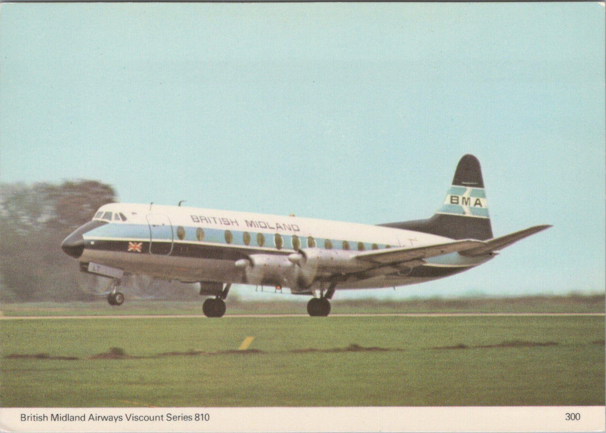Aviation Postcard: British Midland Airways Viscount Series 810 Airplane XT5197