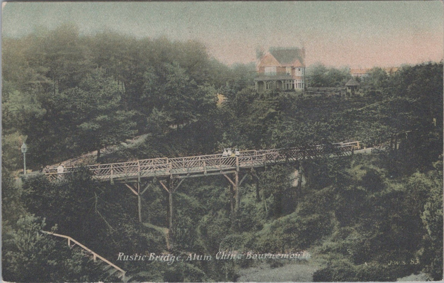 Dorset Postcard: Bournemouth Alum Chine Rustic Bridge Valley Resort 1900s XT3467