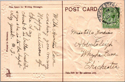 Greeting Postcard: Birthday Greetings Yellow Rose Old Friends Verse 1913 XT3617