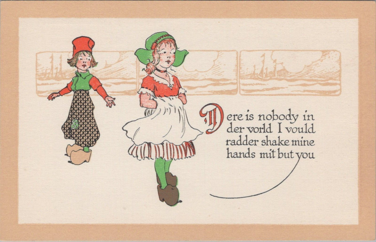 Dutch Kids Postcard: Girl Wooden Shoes, Boy Patchwork, Romance Comic 1910s XT3625