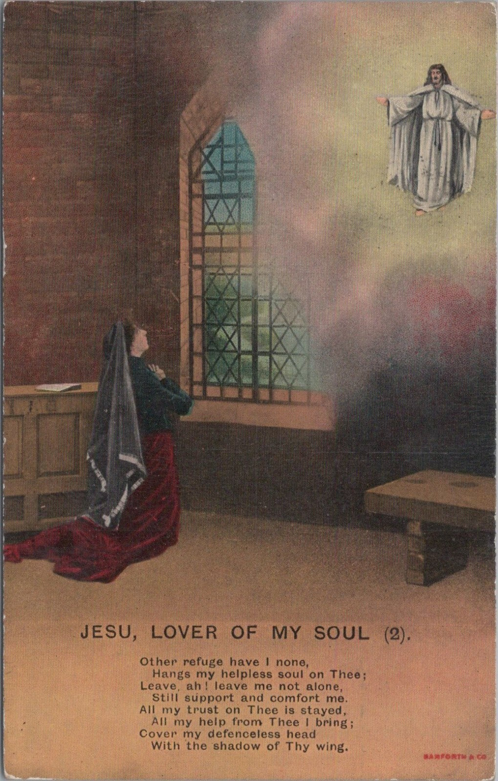 Religious Postcard:Jesu Lover Of My Soul Christian Hymn Bamforth Art 1911 XT5329
