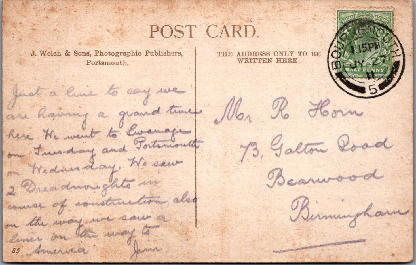 Dorset Postcard: Bournemouth West Cliff Pier Bathing Tents Seaside 1911 - XT3470