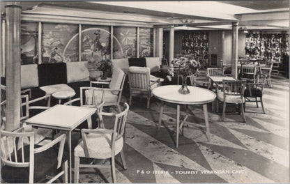 Ocean Liner Postcard:P&O Iberia Tourist Verandah Cafe Lounge Interior 50s XT5477