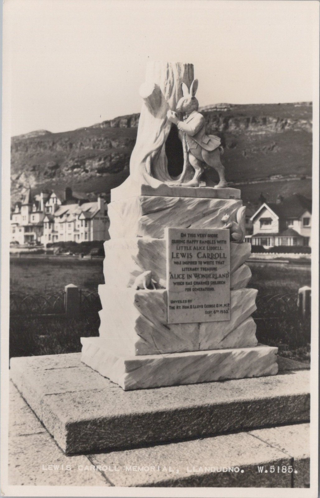 Caernarvonshire Postcard: Lewis Carroll Memorial Llandudno Alice RPPC  XT5517