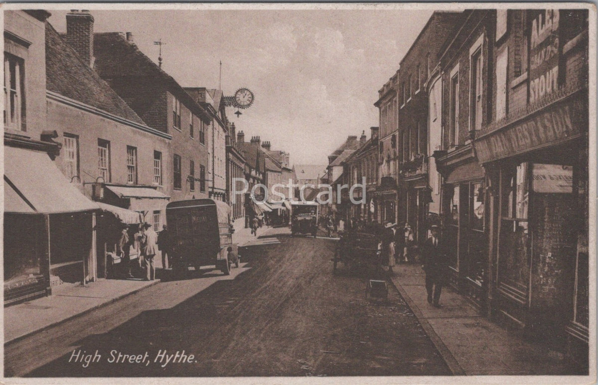 Kent Postcard: Hythe High Street Town Shops Dan West & Son View 1920s XT5087