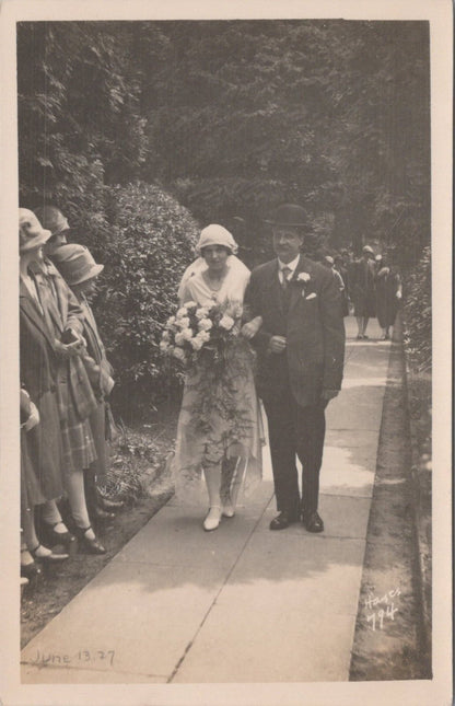 Social Postcard: 1920s Wedding Bride Groom Fashion Garden Party 1927 XT5335