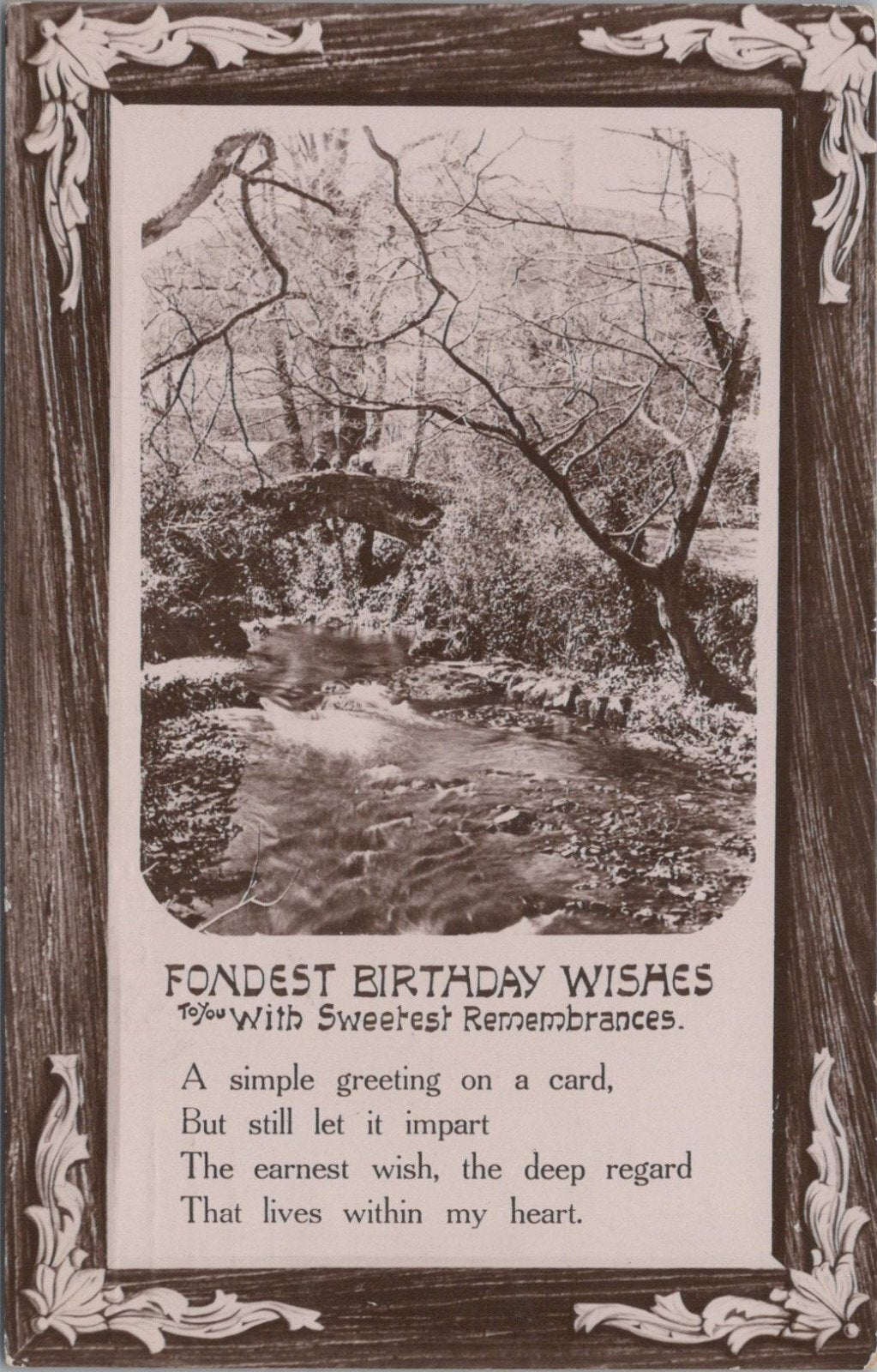 Fondest Birthday Wishes Woodland River Poem Postcard Graphic Borders Verse XT3496
