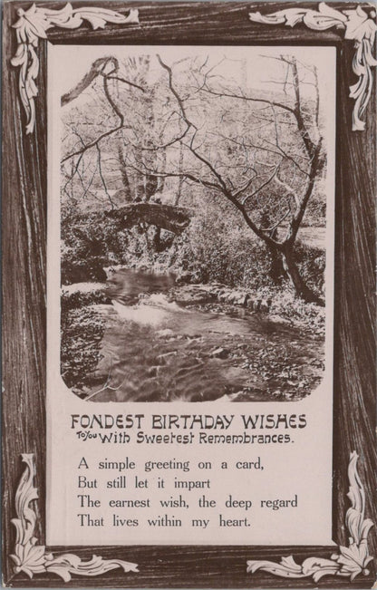 Fondest Birthday Wishes Woodland River Poem Postcard Graphic Borders Verse XT3496