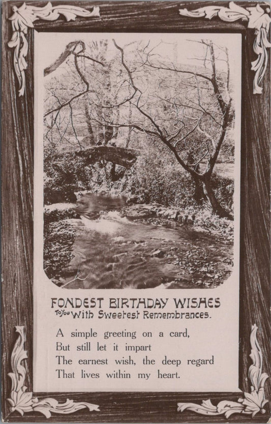 Fondest Birthday Wishes Woodland River Poem Postcard Graphic Borders Verse XT3496