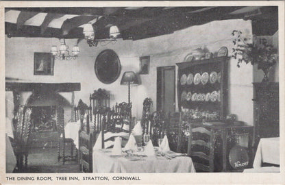 Cornwall Postcard: Stratton Tree Inn Dining Room Interior Vinces RPPC 60s 18181A