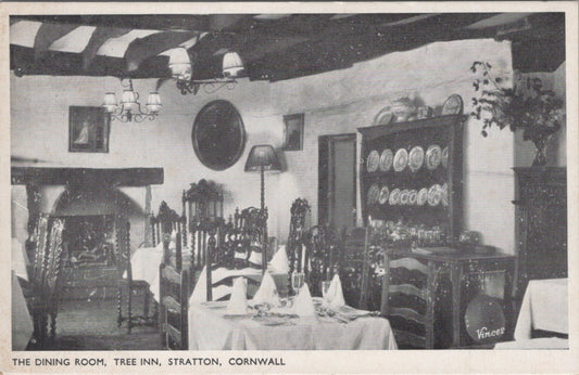 Cornwall Postcard: Stratton Tree Inn Dining Room Interior Vinces RPPC 60s 18181A