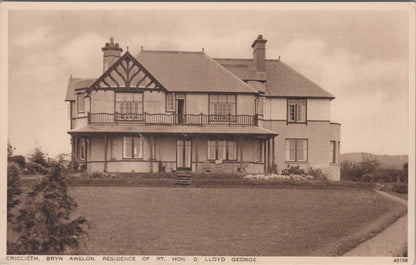 Caernarvonshire Postcard: Criccieth Bryn Awelon David Lloyd George XT5557